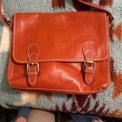 Orange Italian Made Leather Messenger Bag