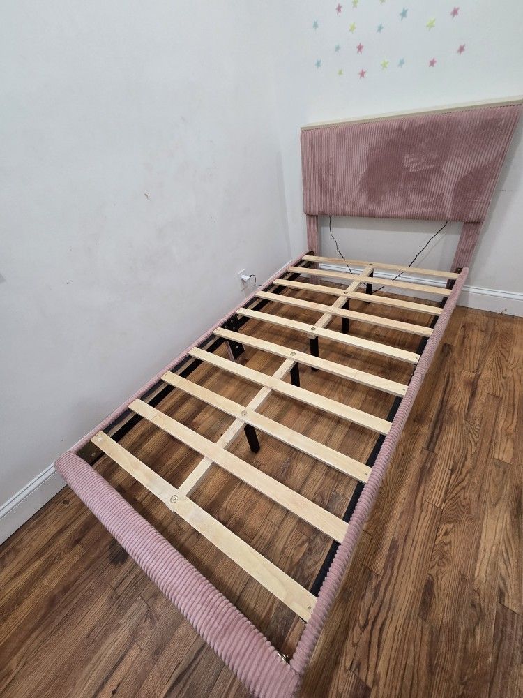 Pink Twin Bed NO MATTRESS Headboard Have Lights Changes Different Color
