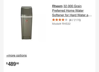 Rheem 32,000 Grain Preferred Home Water Softener for Hard Water and Iron Reduction