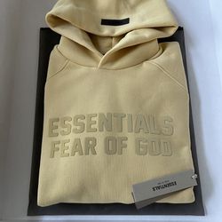 Fear of God FOG Essentials Light Tuscan Yellow Pullover Hoodie Size Medium, Large SS23