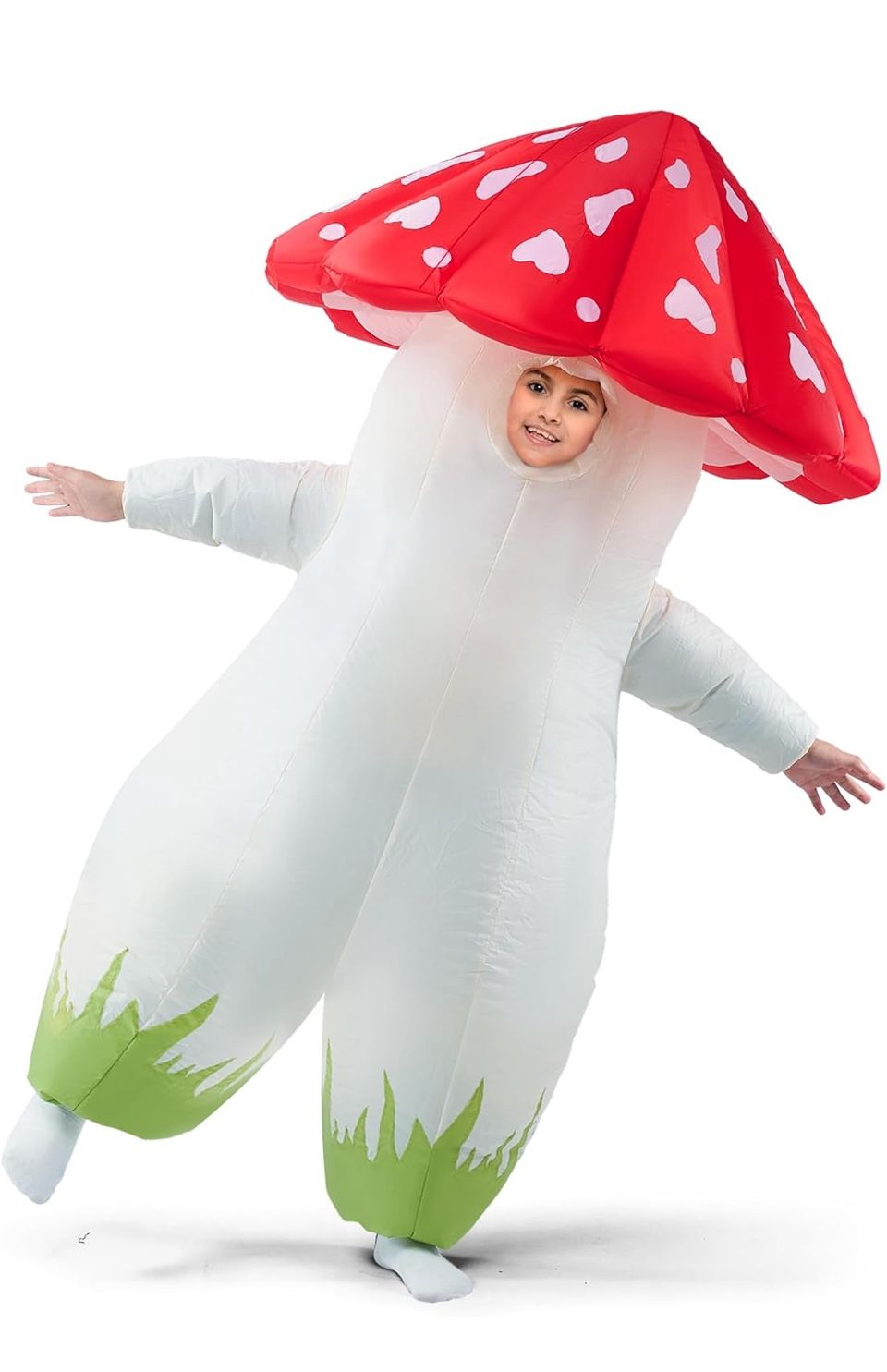 Brand New Spooktacular Creations Kids Inflatable Costume, Full Body Mushroom Blow Up Costume, Funny Deluxe Halloween Inflatable Suit for Dress Up Part