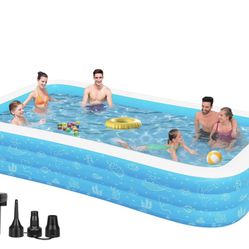 Extra Large Inflatable Pool with Pump - 130"x 72" x 22" Blow Up Pool Thickened Large Size for Adults, Family Swimming Pool for Backyard, Garden, Summe