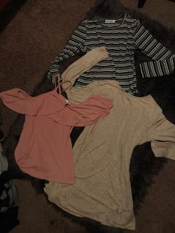 Off the should shirt fall shirt/dress to wear with knee boots and a stripe long sleeve all size medium/LARGE 3 for $11