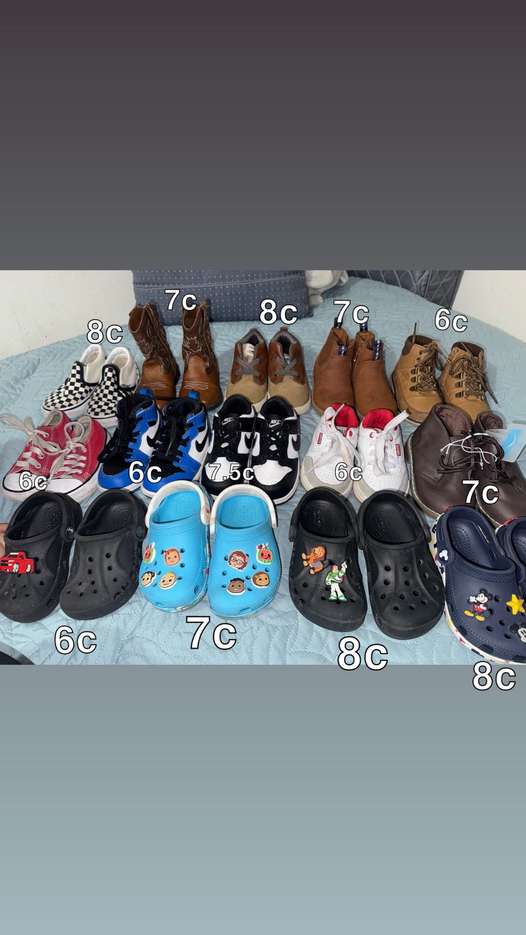 Toddler Shoes Nike Vans Crocs Converse Carters Boots Dunks Sneakers