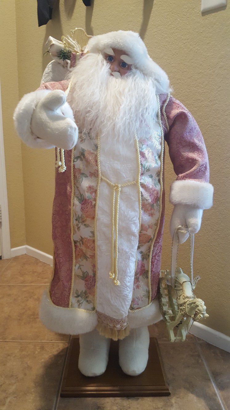 Santa In Lush Fabrics, Wooden Rocking Horse
