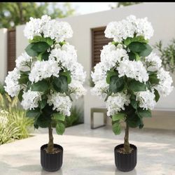 ✅ NEW ✅✅  2 Pcs 3 Ft Artificial Hydrangea Trees Potted, UV Resistant Faux Silk Hydrangea Plant in Pot for Indoor Outdoor Decoration, Hydrangea Topiary