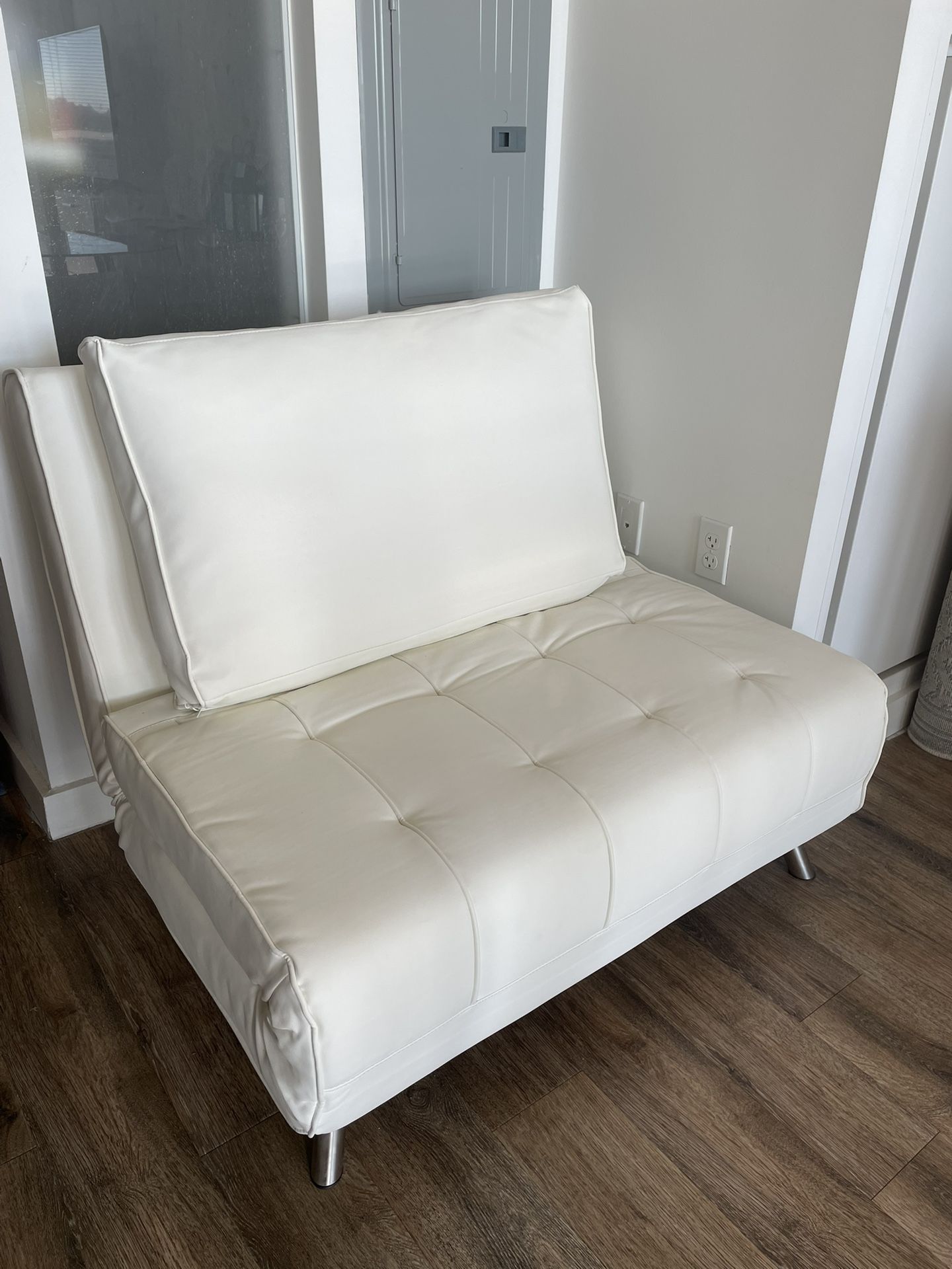 Twin-size White Leather Futon