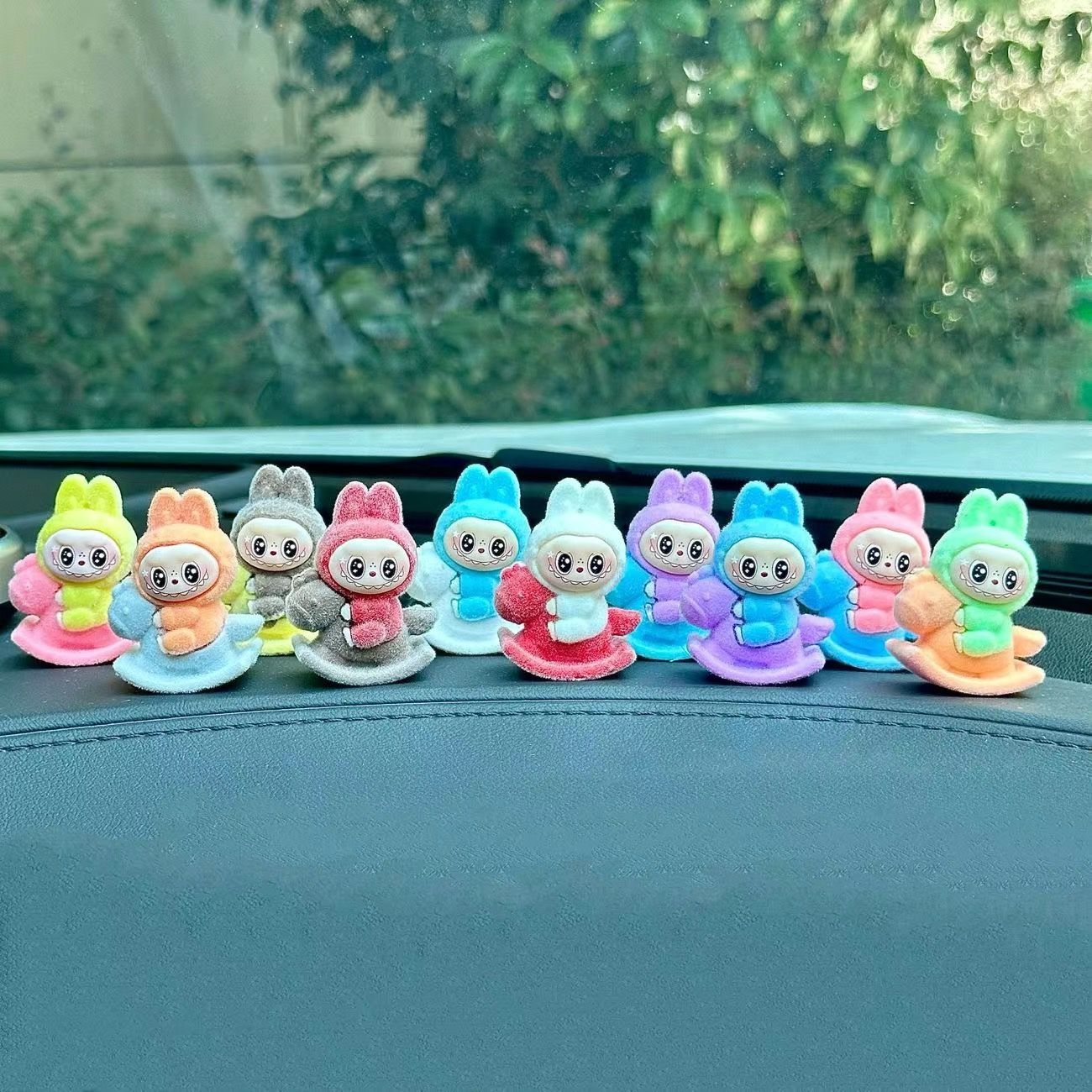 10PCS flocking Labubu car center console: high-value, cute, popular internet-famous small ornaments for vehicles