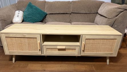 Rattan and Wood TV Stand Media Console