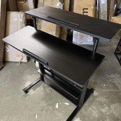 Height Adjustable Sit Stand Workstation, Adjustable Stand Up Desk Table with Storage Computer Workstation Rolling Presentation Cart for Home Office