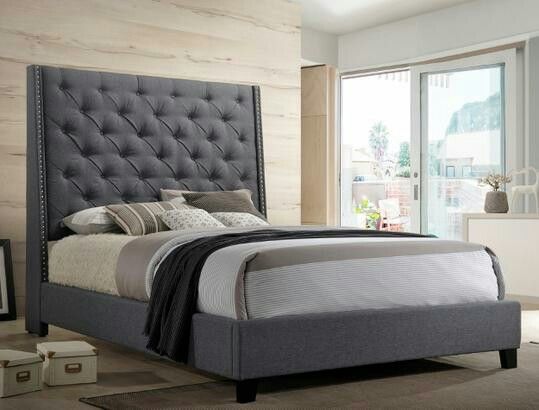 Chantilly Gray Upholstered Queen Bed (King Size available)
