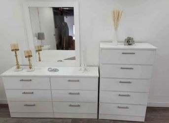 Dresser Whit Mirror And Chest ⚪️ Cómoda Con Espejo Y Gavetero 