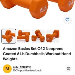Amazon Basics Set Of 2 Neoprene Coated 6 Lb Dumbbells Workout Hand Weights 