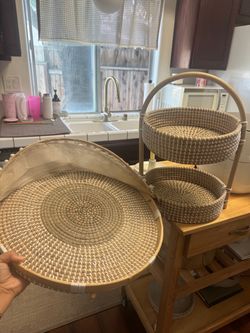 Hosting, serving items, two tier basket and tray