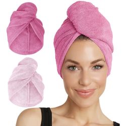 Twist 2-Pack Microfiber Hair Towel for Beauty, Travel, Gifting - Hair Wrap Turban for Straight, Wavy & Curly Hair - Premium Personal Care - Dark Pink 