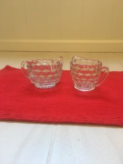 Antique Clear glass cream pitcher & open sugar dish