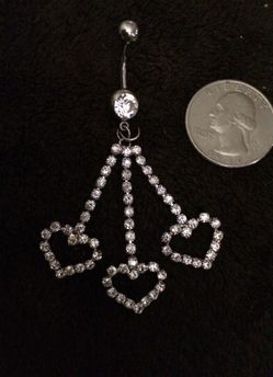 Stunning Dangling Crystal Hearts Belly Ring New!