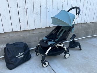 Babyzen YOYO Stroller (Aqua/White Frame) + Ride-Along Board w/ Seat + Travel Bag