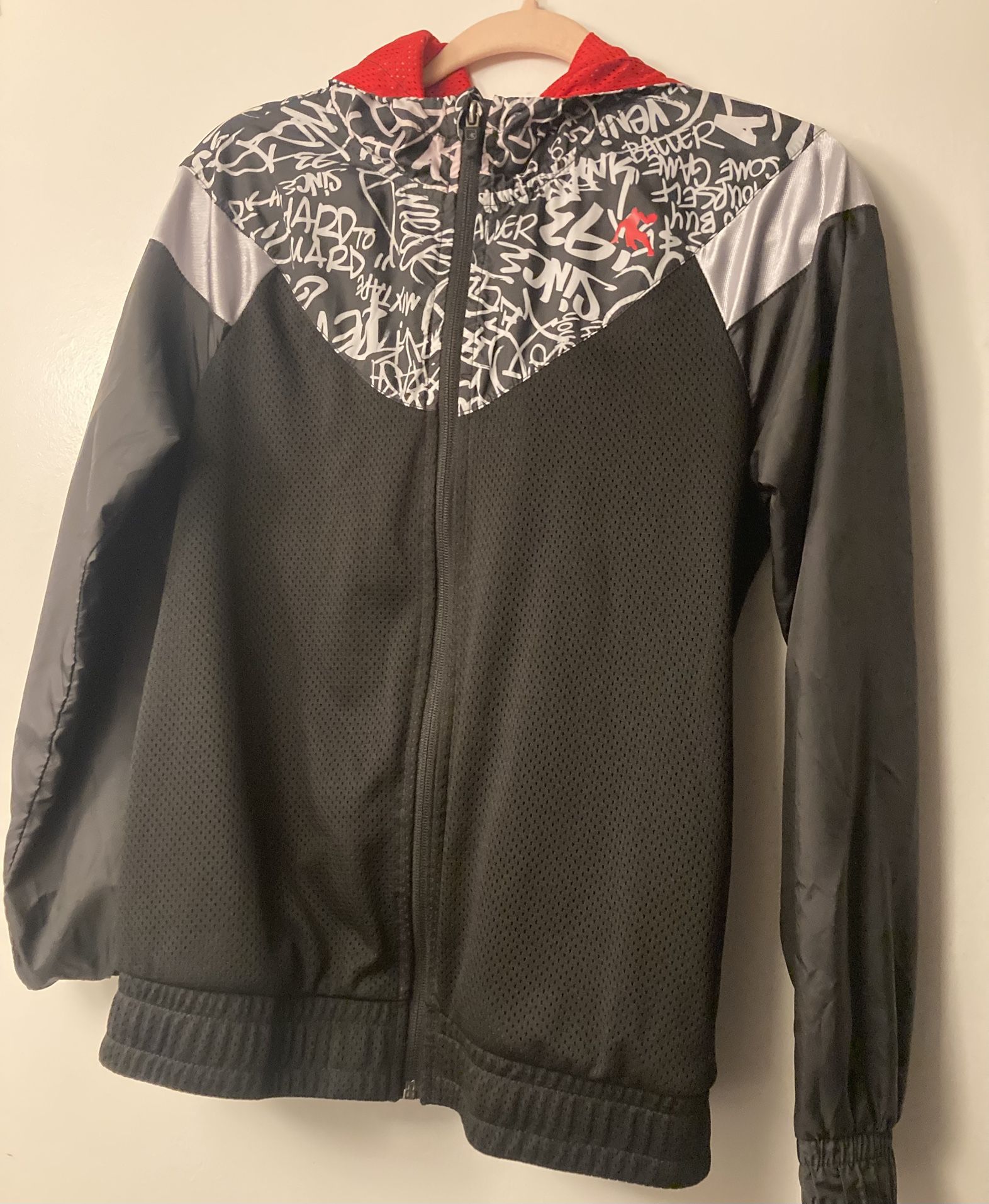AND1 Boys M Lay Up Full Zip Basketball Jacket Lightweight Black white Red