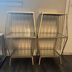 2 Gold Metal Mirrored End Tables