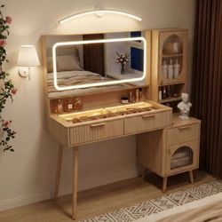 Fluted Oak Modern Vanity with LED Lighting