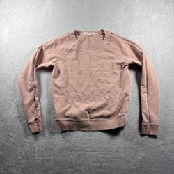 AMO Women's S Pink Cotton Cropped Boxy Distressing Crew Neck Sweatshirt #8F