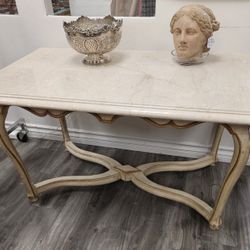 Marble Console Table With Carved Wood Base