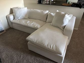 White Fabric Sectional Sofa with Chaise