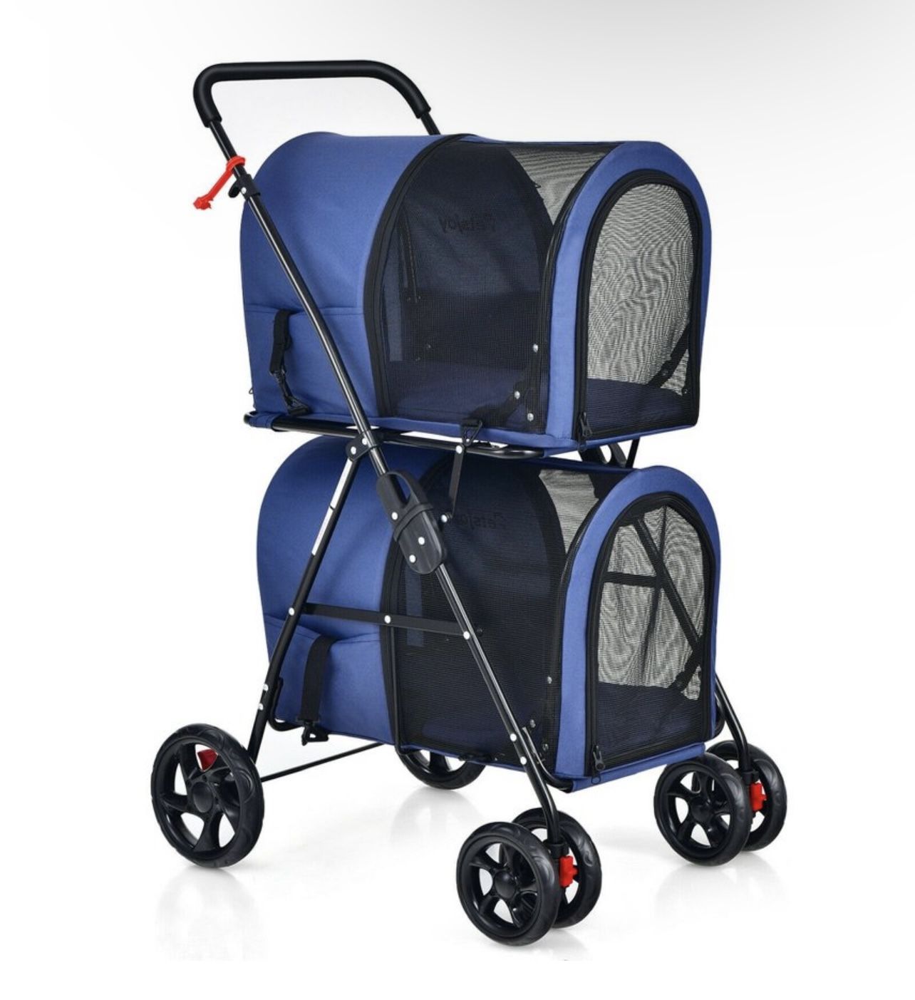 Costway 4-in-1 Double Pet Stroller w/ Detachable Carrier Travel Carriage for Cats Blue