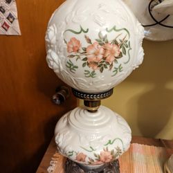 Vintage Milk Glass Hurricane Parlor Table Lamp