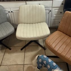 Criss Cross Legged Chairs Armless No Wheels Wide Seat Height Adjustable Swivel Padded Fabric Home Office Desk Seating for Bedroom, Student, Study Room