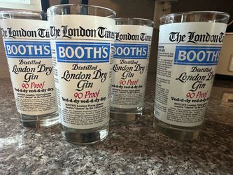 Vintage/Rare - Set of 4 Booths Gin "The London Times" theme cocktail glasses