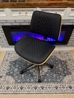 BRAND NEW**Beryth Home Office Chair No Arms with Wheels, Mid Back Walnut Style, Black