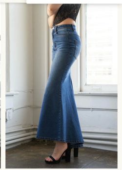 Flying Tomato Long Denim Skirt