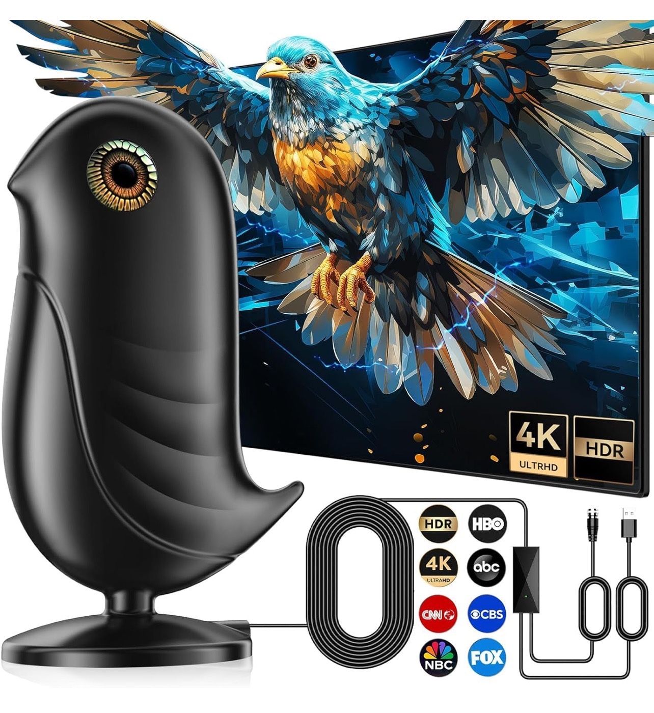 2025 Upgraded 650+ Miles Range Indoor TV Antenna for 1080p & 4K Smart TVs, Comes with Signal Booster & 18ft Cable Antenna 01