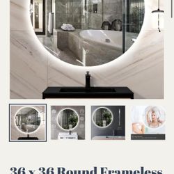 36 x 36 Round Frameless LED Anti-Fog Vanity Mirror 1-BT1