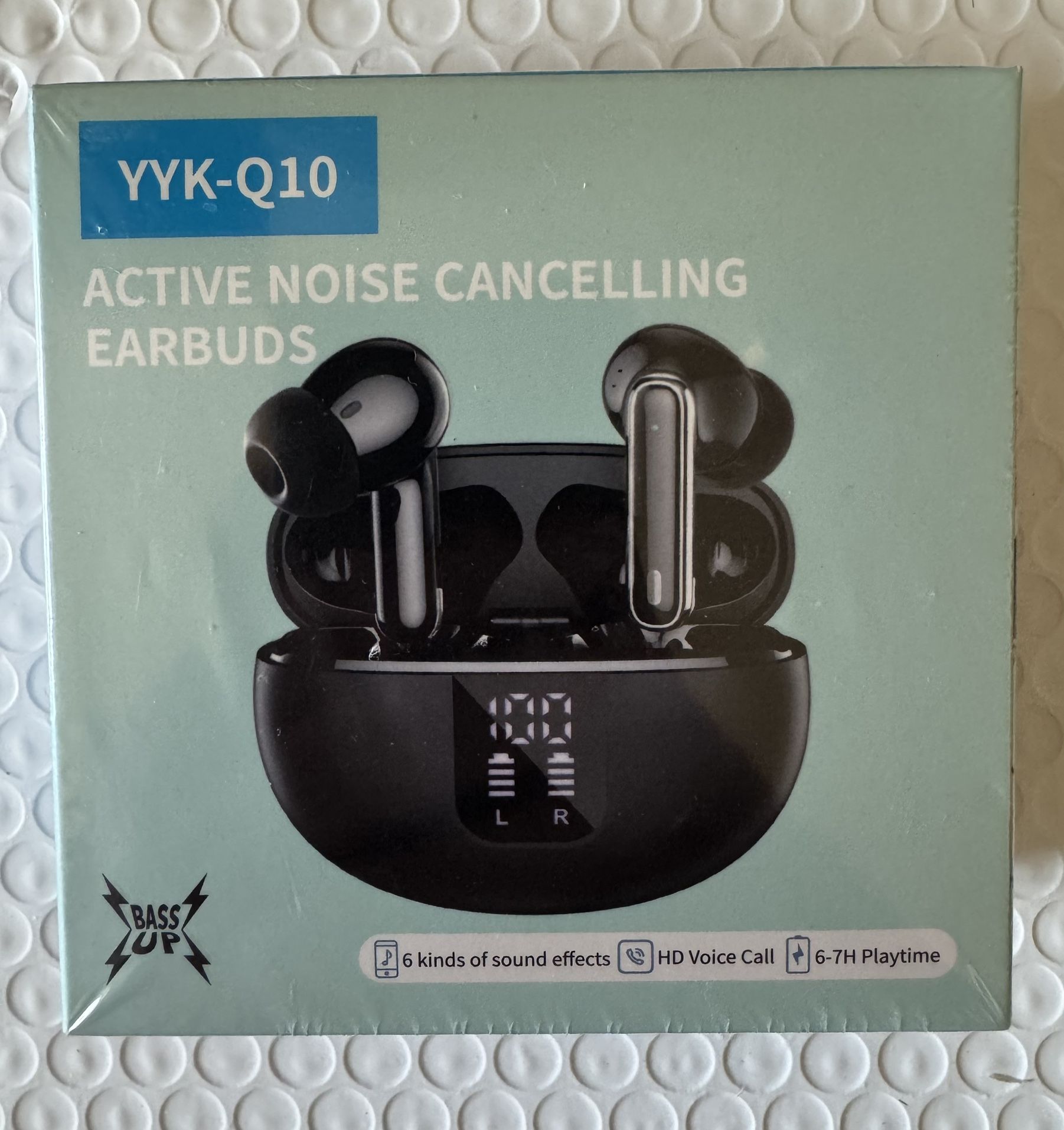 Yyk-q10 black wireless earbuds with noise cancelling technology display, New ,