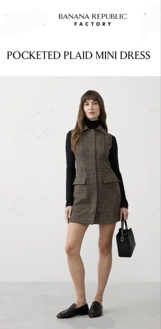 Banana Republic Pockeded Plaid Mini Dress, Brown Size 18 ( Brand New)