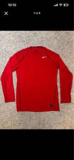 Nike Pro Combat Shirt Dri Fit Red Long Sleeve Round Neckline Lightweight Size M