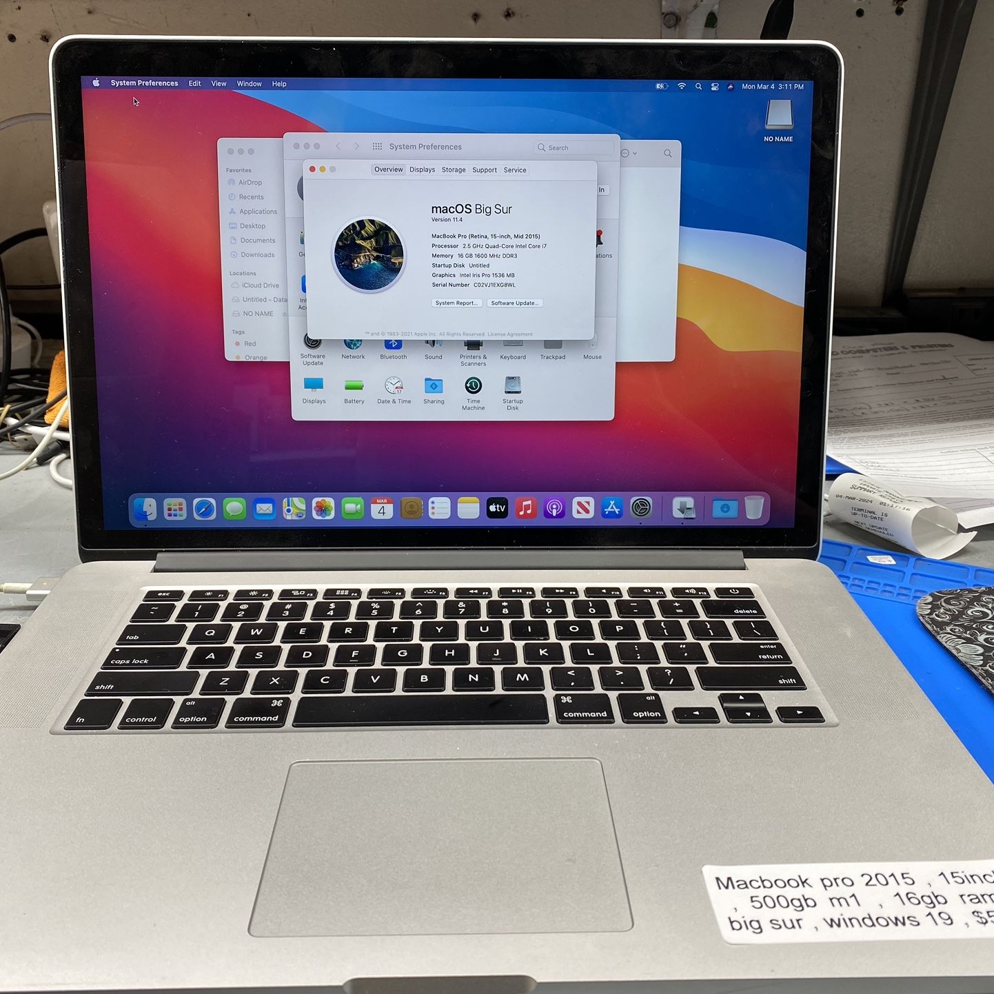 Macbook Pro 2015 , 15inch , 500GB , 16GB Ram , Macos BigSur , Office 2019 