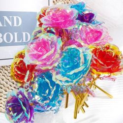 27Pcs 24K Galaxy Rose Colorful Artificial Flowers Rainbow Forever Rose Flower  Best Gifts Mothers