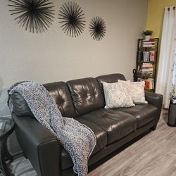 Gray Leather Sofa and Chair 