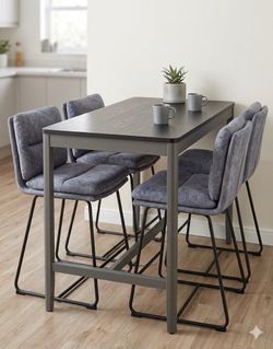 BLACK & GRAY HIGH TOP TABLE WITH 4 CHAIRS - 55''X27'' (LIKE NEW)