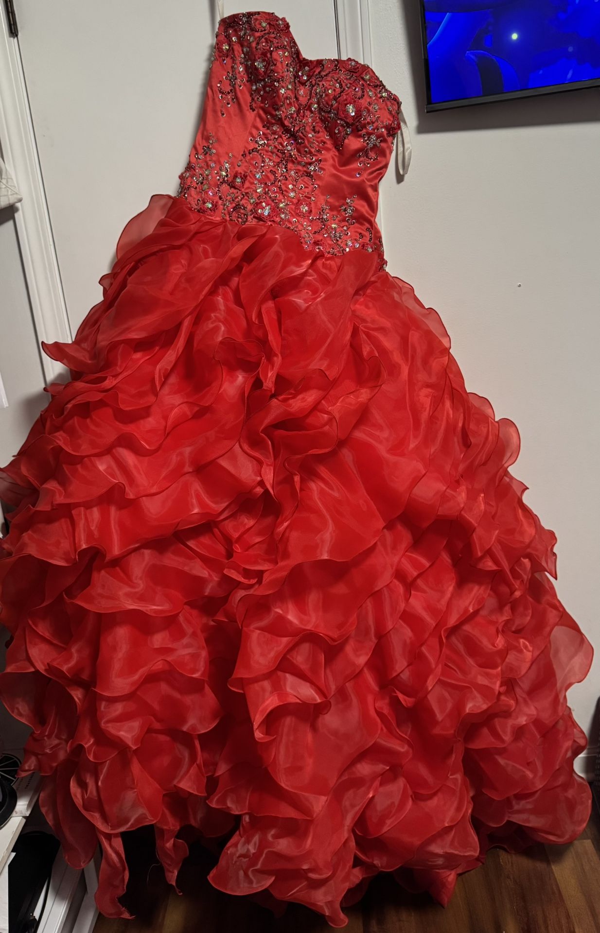 Puff Red Decorative 15th Birthday Dress
