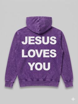 Jesus Loves You Acid Wash Purple Hoodie