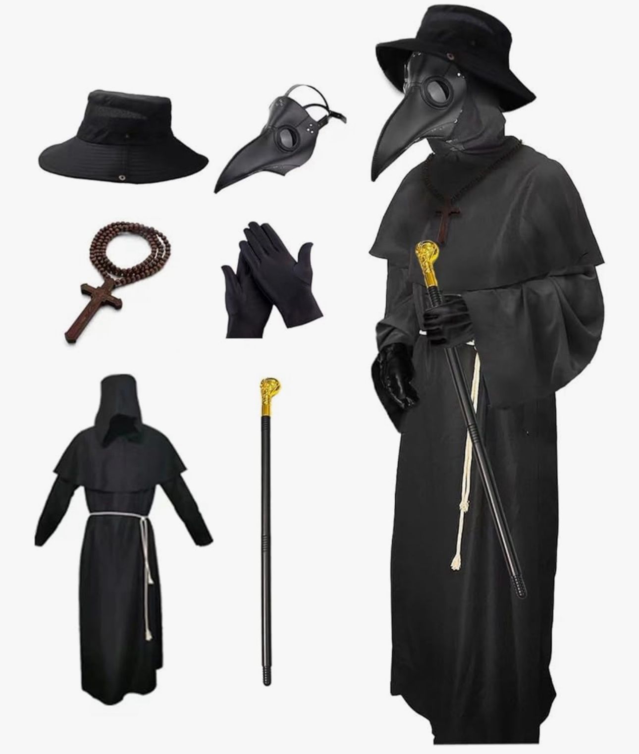 Plague Doctor Costume Halloween Costumes for Adults Men Plague Dr Outfit 6 in 1 Set New