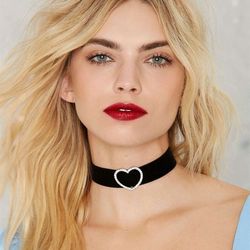 Crystals Heart Black Choker Necklace