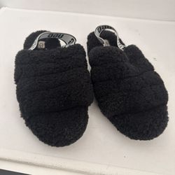 UGG ‘Fluff Yeah’ Black Sheepskin Platform Slide Sandal Women’s Size 9