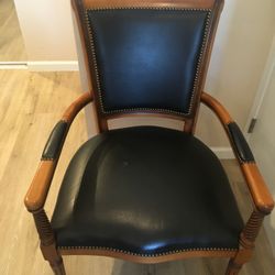 Large Genuine Leather Solid Wood With Arm Rest Chair 