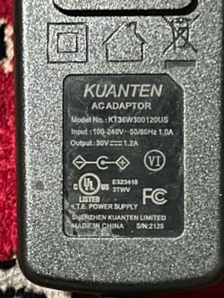 Kuanten AC Adaptor 30V 1.2A Power Supply Charger KT36W300120US 5.5mm x 2.1mm